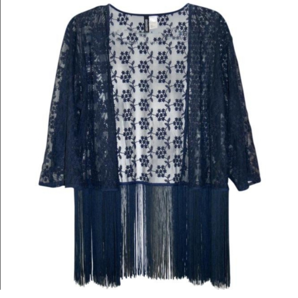 Divided H&M Women's Kimono Blue Fringe Cardigan L 💙